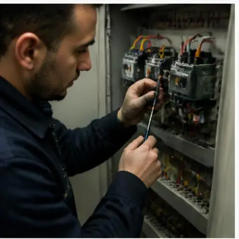 Esenyurt Akşemseddin Mahallesi elektrikçi ekibinin akşemseddin Mahallesi'nde ısınan elektrik panoları için yerinde çalışması