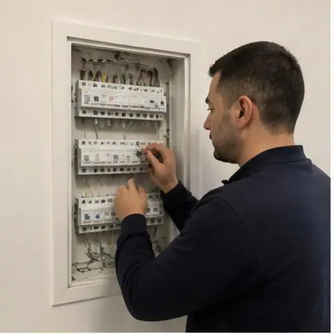 Esenyurt Turgut Özal Mahallesi elektrikçi ekibinin turgut Özal Mahallesi'nde blok ana panosu için yerinde çalışması