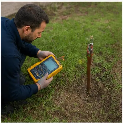 Büyükçekmece Sinanoba Mahallesi elektrikçi ekibinin güvenlik kamerası ve bariyer besleme hatları için yerinde çalışması