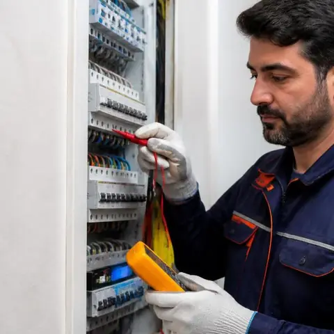 Silivri Değirmenköy Fevzipaşa Mahallesi elektrikçi ekibinin üç fazlı besleme ile mesken hattının ayrılması için yerinde çalışması