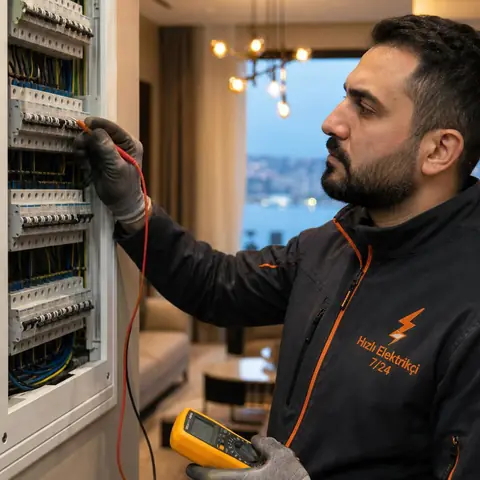 Silivri Çanta Balaban Mahallesi elektrikçi ekibinin yükleme rampası ve dış saha aydınlatması beslemesi için yerinde çalışması