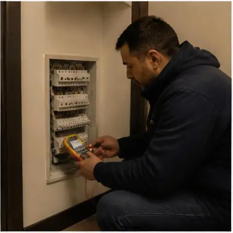 Esenyurt Akçaburgaz Mahallesi elektrikçi ekibinin esenyurt Akçaburgaz Mahallesi adreslerinde depo ve atölye aydınlatması için yerinde çalışması