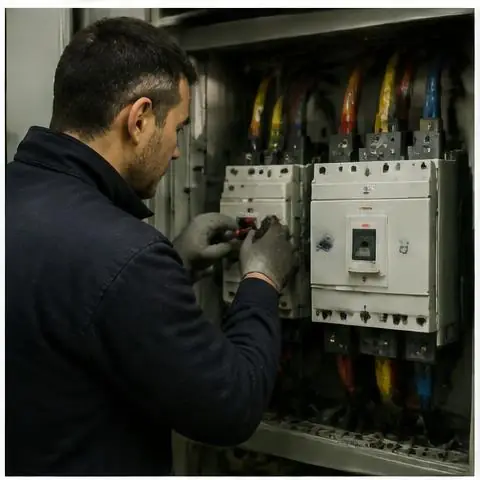 Büyükçekmece Cumhuriyet Mahallesi elektrikçi ekibinin sayaç sonrası ana şalter arızaları için yerinde çalışması