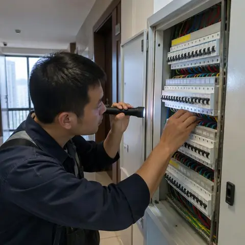 Beylikdüzü Adnan Kahveci Mahallesi elektrikçi ekibinin kat panosunda şalter düzeninin yenilenmesi için yerinde çalışması