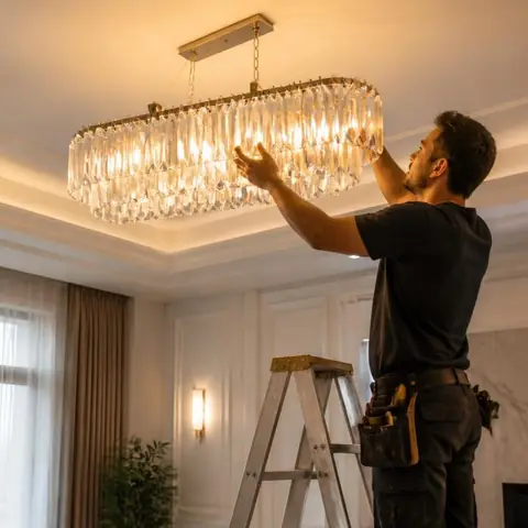 Silivri Kavaklı İstiklal Mahallesi elektrikçi ekibinin ticari yükün mesken devresinden ayrılması için yerinde çalışması