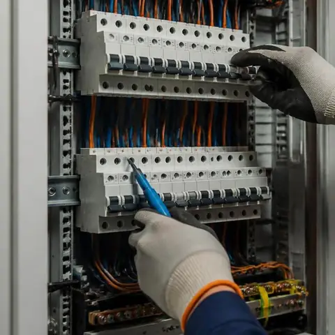 Silivri Kurfallı Mahallesi elektrikçi ekibinin koruma elemanının hat kesitine göre doğru seçilmesi için yerinde çalışması