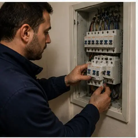 Avcılar Tahtakale Mahallesi elektrikçi ekibinin eski sigortalı panoların otomat ve kaçak akım röleli panoya dönüştürülmesi için yerinde çalışması