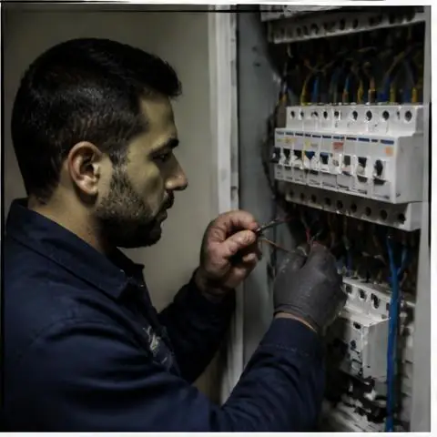 Esenyurt Örnek Mahallesi elektrikçi ekibinin örnek Mahallesi'nde eski tesisat kontrolü için yerinde çalışması