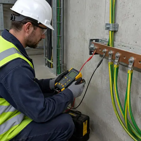 Beylikdüzü Büyükşehir Mahallesi elektrikçi ekibinin topraklama hattının ana panodan itibaren düzenlenmesi için yerinde çalışması