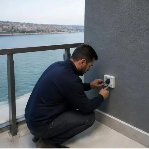 Esenyurt Üçevler Mahallesi elektrikçi ekibinin üçevler Mahallesi'nde ev içi sigorta arızaları için yerinde çalışması