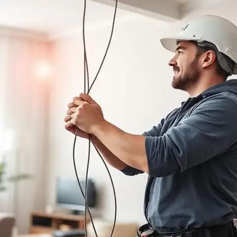 Silivri Akören Mahallesi elektrikçi ekibinin ağaç teması ve rüzgâr kaynaklı hava hattı hasarlarının kontrolü için yerinde çalışması