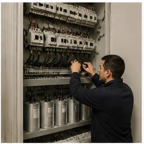 Büyükçekmece Çakmaklı Mahallesi elektrikçi ekibinin kompanzasyon panosu ve kondansatör arızaları için yerinde çalışması