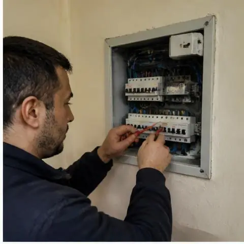 Büyükçekmece Yenimahalle Mahallesi elektrikçi ekibinin aydınlatma armatürü değişimi için yerinde çalışması