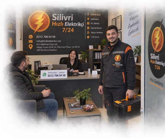 Silivri Hızlı Elektrikçi 7/24 iş yerimizin belgelerimizin asılı olduğu karşılama alanı, müşterimiz ve servise çıkan çantalı ustamız