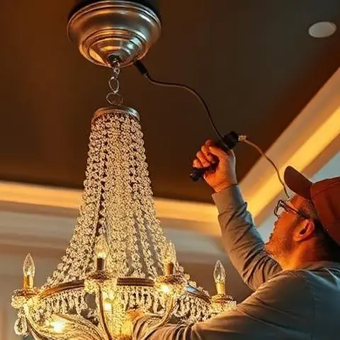 Silivri Büyük Çavuşlu Mahallesi elektrikçi ekibinin ahır ve samanlıkta toz-nem korumalı armatür ve buat uygulaması için yerinde çalışması