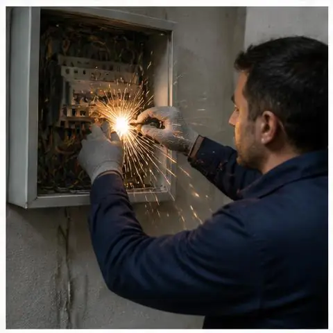 Esenyurt Namık Kemal Mahallesi elektrikçi ekibinin namık Kemal Mahallesi'nde atölye ve dükkân panoları için yerinde çalışması