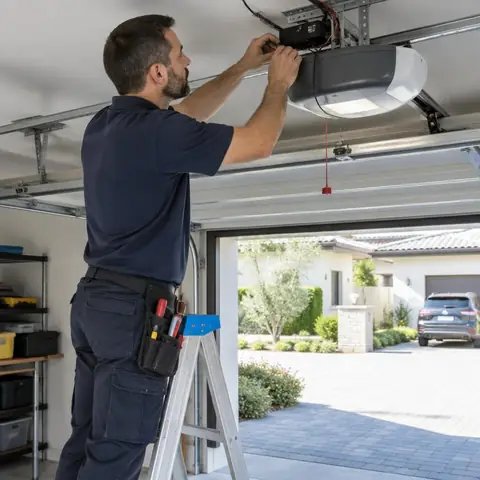 Beylikdüzü Dereağzı Mahallesi elektrikçi ekibinin garaj kapısı, kamera ve bahçe kapısı hatlarının düzenlenmesi için yerinde çalışması