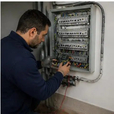 Büyükçekmece Ulus Mahallesi elektrikçi ekibinin kat panolarının yenilenmesi için yerinde çalışması