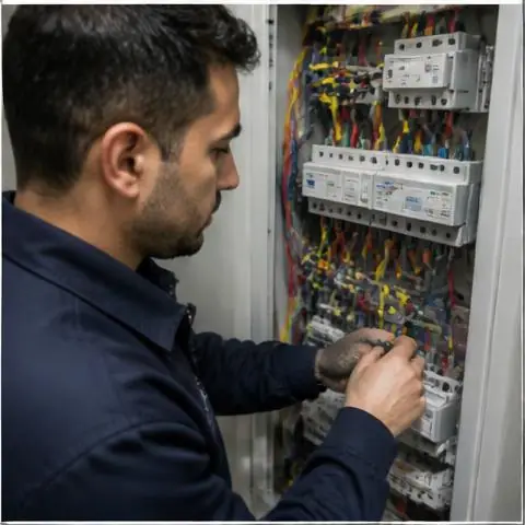 Büyükçekmece Cumhuriyet Mahallesi elektrikçi ekibinin yüksek güçlü cihaz hatlarının yetersiz kesitli olması için yerinde çalışması