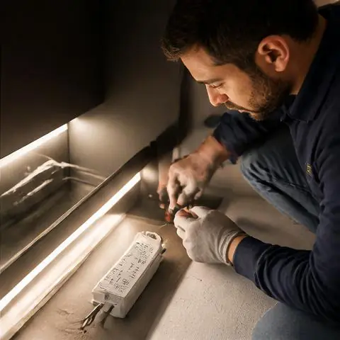 Avcılar Ambarlı Mahallesi elektrikçi ekibinin depo ve atölyelerde üç fazlı pano, sigorta ve kompanzasyon arızaları için yerinde çalışması