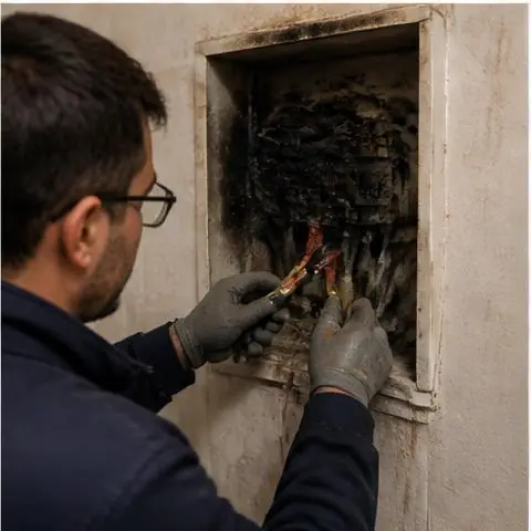 Büyükçekmece 19 Mayıs Mahallesi elektrikçi ekibinin mutfak ve banyo hatlarının ayrılması için yerinde çalışması