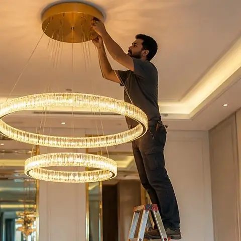 Silivri Kadıköy Mahallesi elektrikçi ekibinin dış saha ve giriş aydınlatmasında fotosel uygulaması için yerinde çalışması