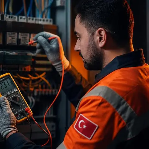 Silivri Gazitepe Mahallesi elektrikçi ekibinin bahçedeki yer altı besleme hatlarında kaçak tespiti için yerinde çalışması