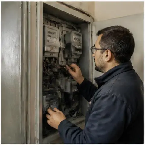 Büyükçekmece Batıköy elektrikçi ekibinin deniz nemine bağlı dış tesisat arızaları için yerinde çalışması