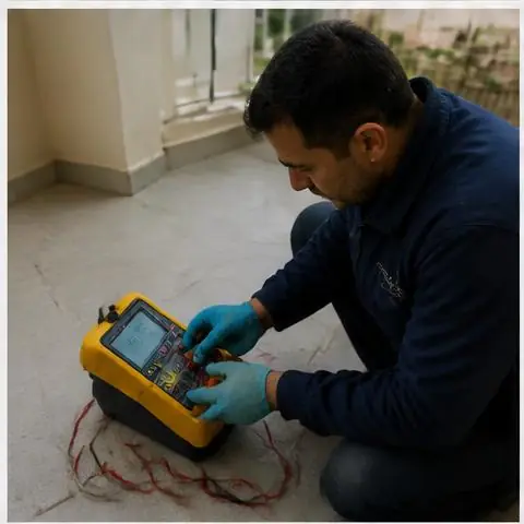 Esenyurt Fatih Mahallesi elektrikçi ekibinin fatih Mahallesi'nde kolon hattı ve kat panosu kontrolleri için yerinde çalışması