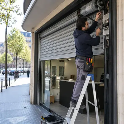 Beylikdüzü Marmara Mahallesi elektrikçi ekibinin bulvar üzerindeki birimlerde vitrin ve kepenk motoru beslemesi için yerinde çalışması