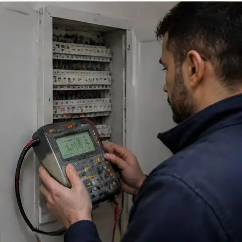 Büyükçekmece Ahmediye Mahallesi elektrikçi ekibinin eski sıva altı kabloların yenilenmesi için yerinde çalışması