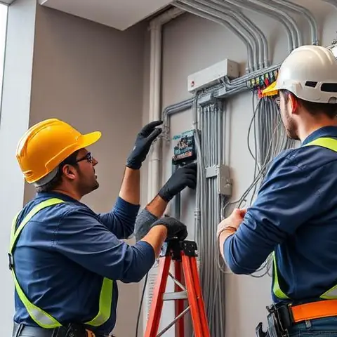 Silivri Yolçatı Mahallesi elektrikçi ekibinin kamera ve alarm sistemleri için ayrı korumalı hat için yerinde çalışması