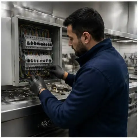 Bahçeşehir 1. Kısım elektrikçi ekibinin ilk etap konutlarda eskimiş kat panosu ve yetersiz kolon hattı için yerinde çalışması