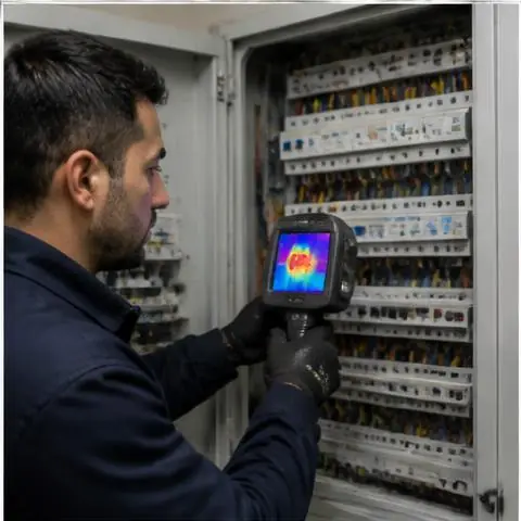Büyükçekmece Ahmediye Mahallesi elektrikçi ekibinin buat ve priz bağlantılarında oksitlenmeye bağlı ısınma için yerinde çalışması