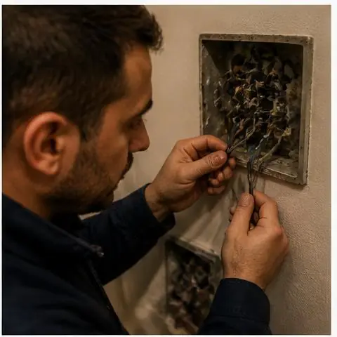 Avcılar Tahtakale Mahallesi elektrikçi ekibinin yaşlanmış kablo izolasyonundan kaynaklanan kaçaklar için yerinde çalışması