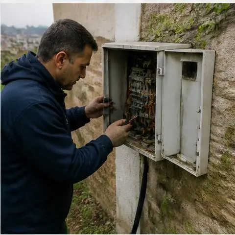 Esenyurt Güzelyurt Mahallesi elektrikçi ekibinin güzelyurt Mahallesi'nde iş yeri üç fazlı pano arızaları için yerinde çalışması