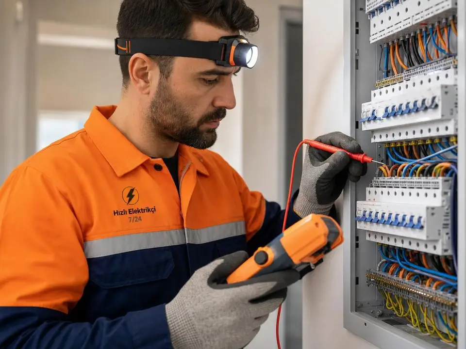 Elektrik panosunda multimetre ile arıza ölçümü yapan usta